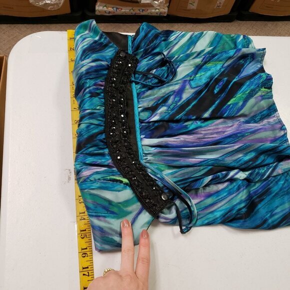 Vintage Love Tease Womens Satin Babydoll‎ Tank Top Size S Blue Beaded Artsy Y2K - Picture 6 of 9